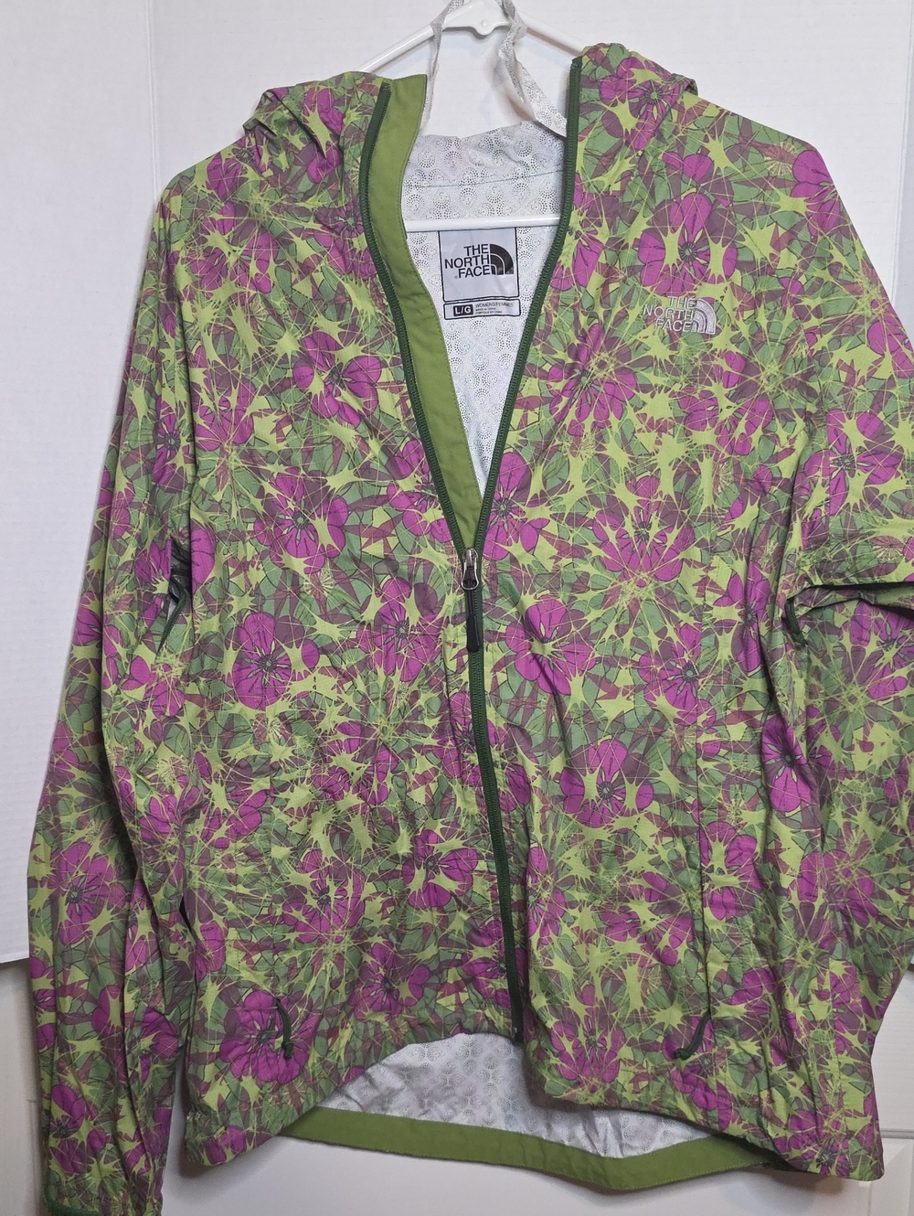 The North Face Full-Zip Hooded Windbreaker Jacket – Green/Purple Floral Pattern